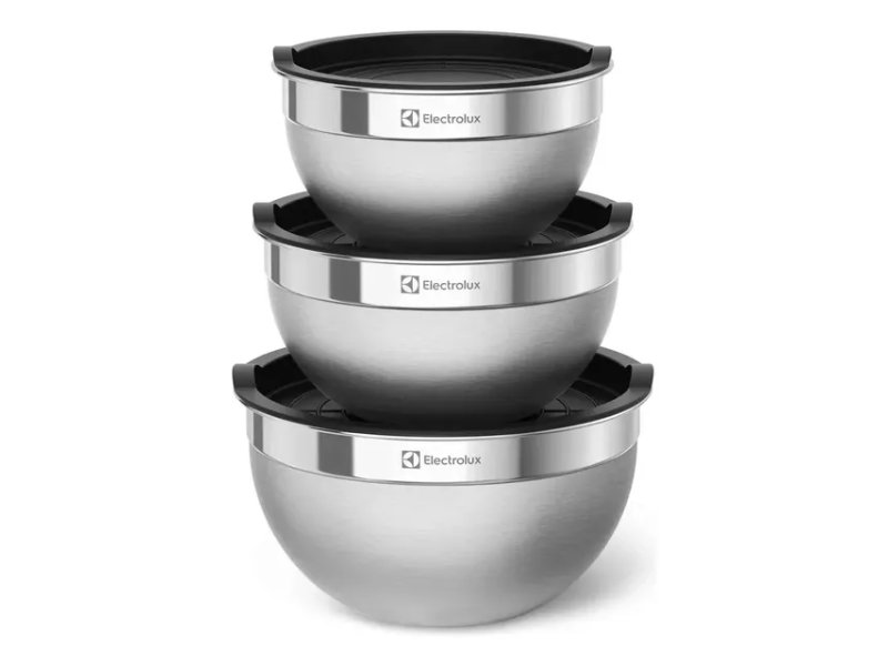 Electrolux Kit Bowls Tigelas Em Inox Com Tampa Plástica 3 Unidades Utensílios Domésticos De Cozinha